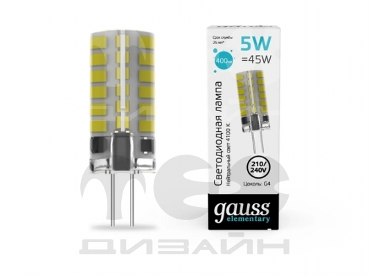   Gauss Elementary G4 AC210-240V 5W 400lm 4100K  LED
