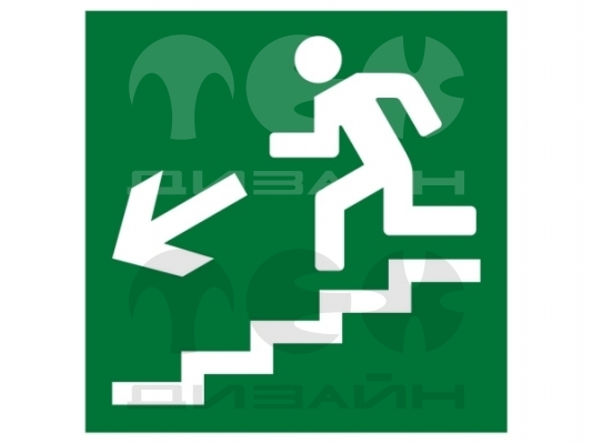 Знак безопасности BL-2010B.E14 "Напр. к эвакуац. выходу по лестнице вниз (лев.)"