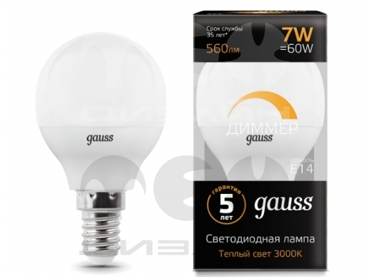   Gauss LED -dim E14 7W 560lm 3000  1/10/100