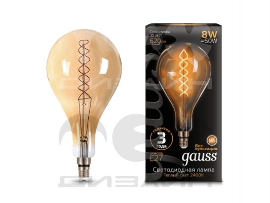   Gauss Filament 160 8W 620lm 2400K E27 golden flexible
