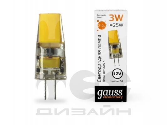   Gauss Elementary G4 12V 3W 250lm 3000K  LED