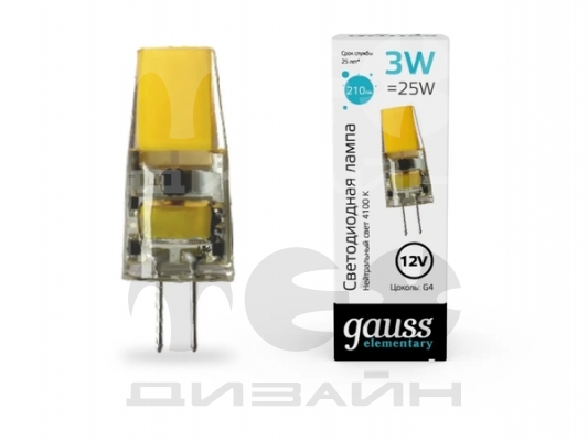  Gauss Elementary G4 12V 3W 250lm 4100K  LED