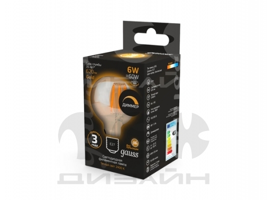   Gauss Filament G95 6W 620lm 2400K E27 golden  LED