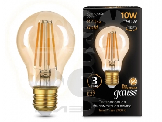   Gauss Filament A60 10W 820lm 2400K E27 golden LED