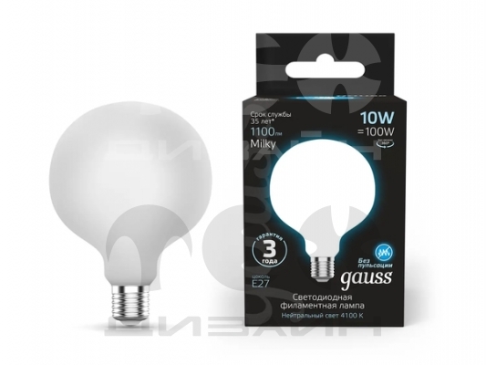   Gauss Filament G125 10W 1100lm 4100K E27 milky LED