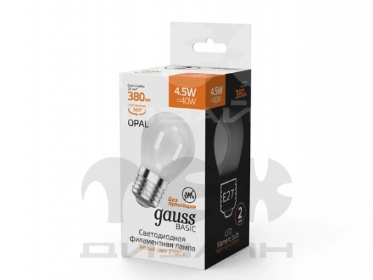  Gauss Basic Filament  4,5W 380lm 2700K E27 milky LED