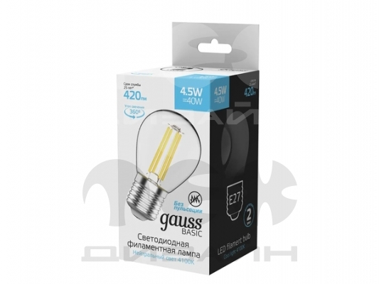   Gauss Basic Filament  4,5W 420lm 4100K E27 milky LED